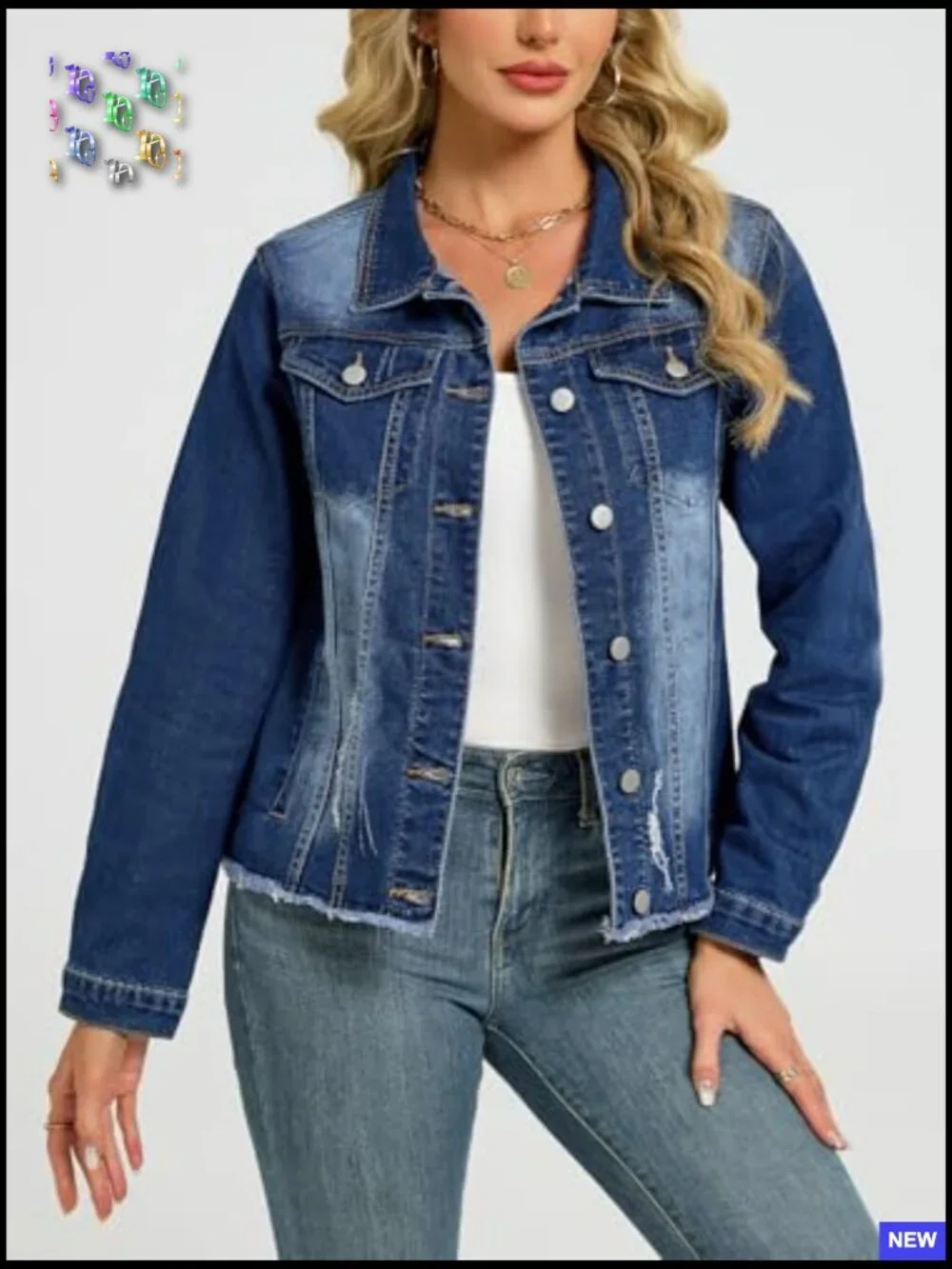 Distressed Frayed Hem Denim Jacket Cropped Button Up Shacket Trendy